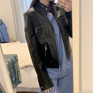 Women's Petite Black CLIO Genuine Leather jacket